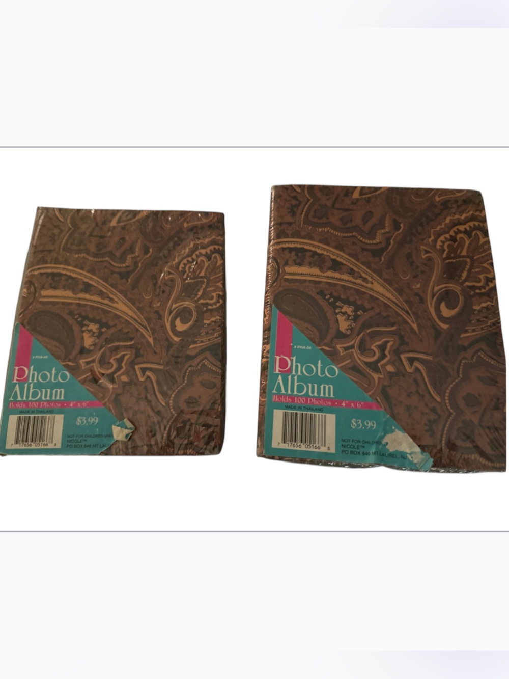 Set of 2 vintage pocket-style Photo Album with a brown paisley/floral patterned